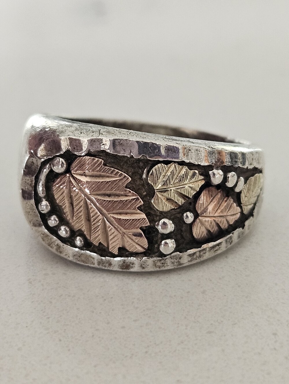 Vintage Coleman & Co Solid 12k Black Hills Gold Sterling Silver Statement Ring